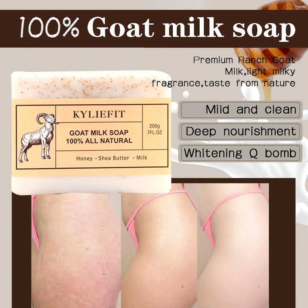 Organic Goat Milk Soap Bar, Natural, Whitening, Cleaning, Whiten, Nourishing, with Honey, Shea Butter, Milk, for All Skin Types