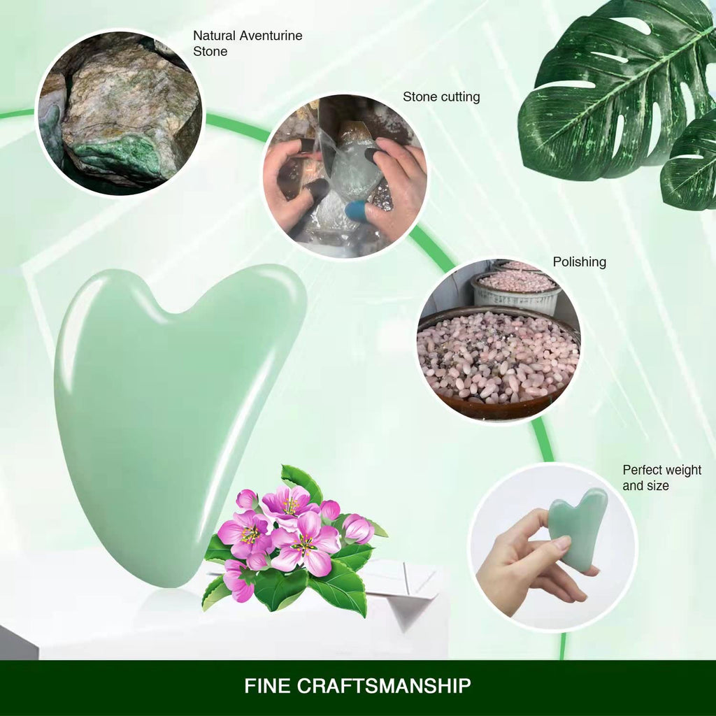Gua Sha Facial Tool - Jade Stone Massager for Spa Acupuncture Therapy - Heart Shape Guasha for Face
