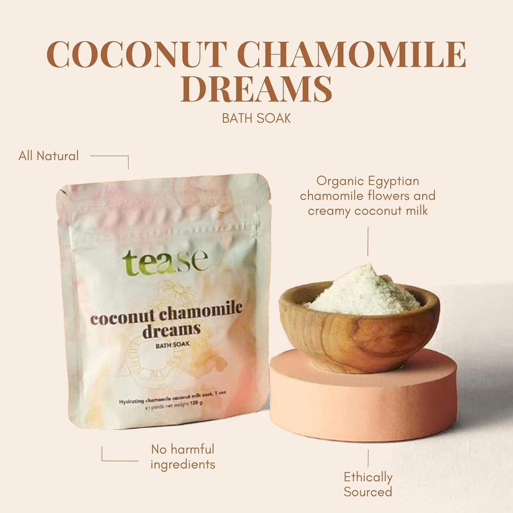 Tea Chamomile Bath Salt - Coconut Chamomile Dreams Bath Soak, Hydrating and Moisturizing Bath Soak, Organic Bubble Bath for Women with Coconut Oil