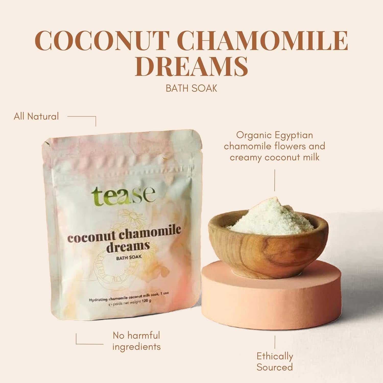 Tea Chamomile Bath Salt - Coconut Chamomile Dreams Bath Soak, Hydrating and Moisturizing Bath Soak, Organic Bubble Bath for Women with Coconut Oil
