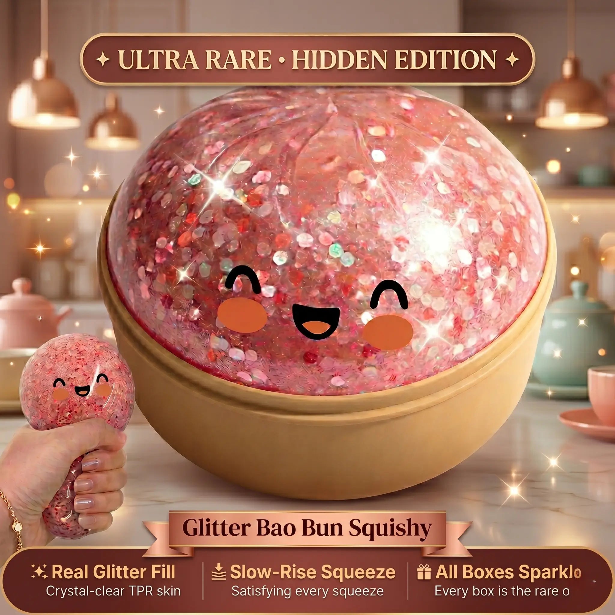 Viral Dumpling Squishy ULTRA RARE Pearl Pink Glitter Hidden Edition | Squishy Dumpling Slow Rise Stress Relief Fidget Toy Soft TPR Squeeze Ball ASMR Sensory Gift Cute Blind Box Squishy Butter Feel Hand Toy Relaxing Squeeze Toy S Food