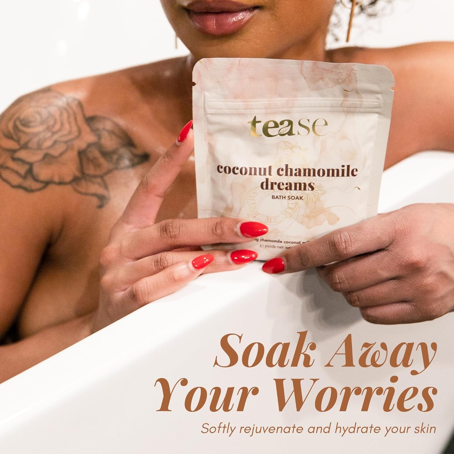 Tea Chamomile Bath Salt - Coconut Chamomile Dreams Bath Soak, Hydrating and Moisturizing Bath Soak, Organic Bubble Bath for Women with Coconut Oil