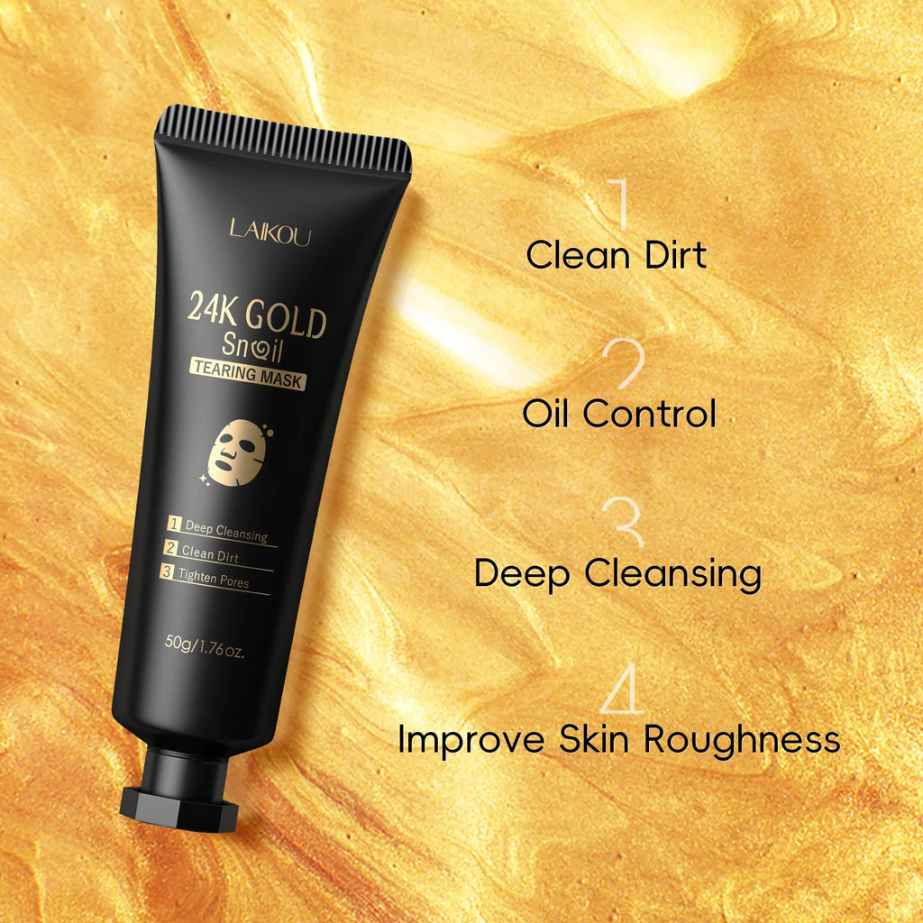 24K Gold Snail Peel off Mask Powerful Pore Cleaner Blackhead & Dirt Remover Detoxifying Facial Shining Skin Care 50G
