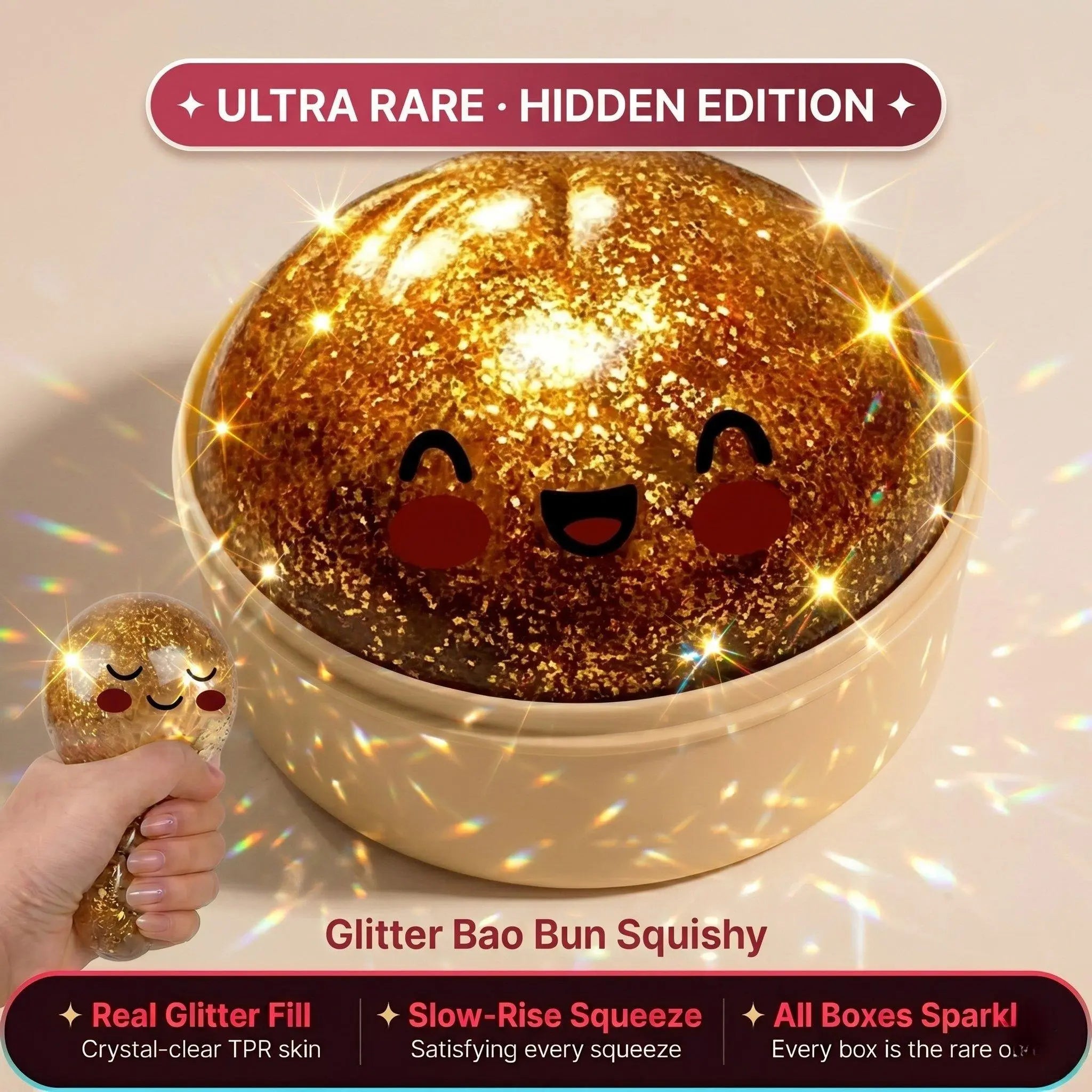 Viral Dumpling Squishy ULTRA RARE Pearl Pink Glitter Hidden Edition | Squishy Dumpling Slow Rise Stress Relief Fidget Toy Soft TPR Squeeze Ball ASMR Sensory Gift Cute Blind Box Squishy Butter Feel Hand Toy Relaxing Squeeze Toy S Food
