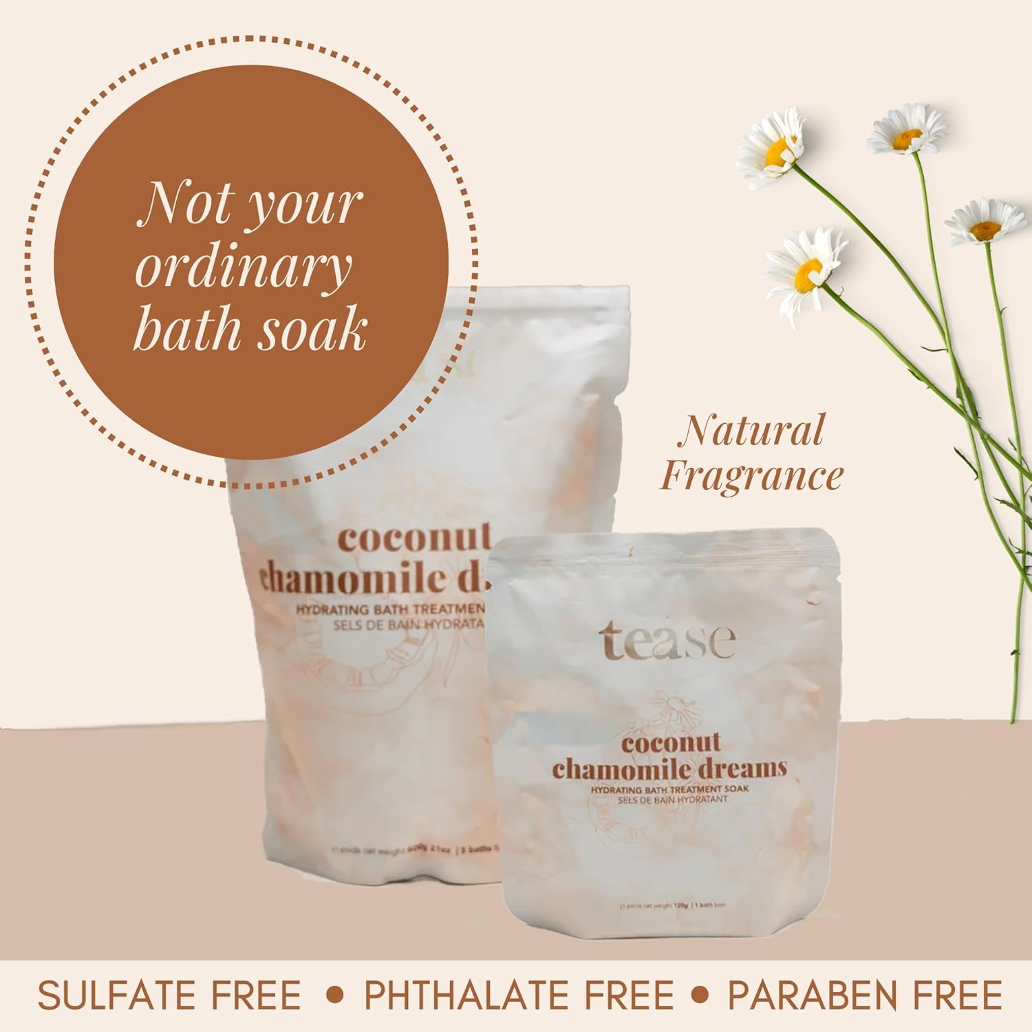 Tea Chamomile Bath Salt - Coconut Chamomile Dreams Bath Soak, Hydrating and Moisturizing Bath Soak, Organic Bubble Bath for Women with Coconut Oil