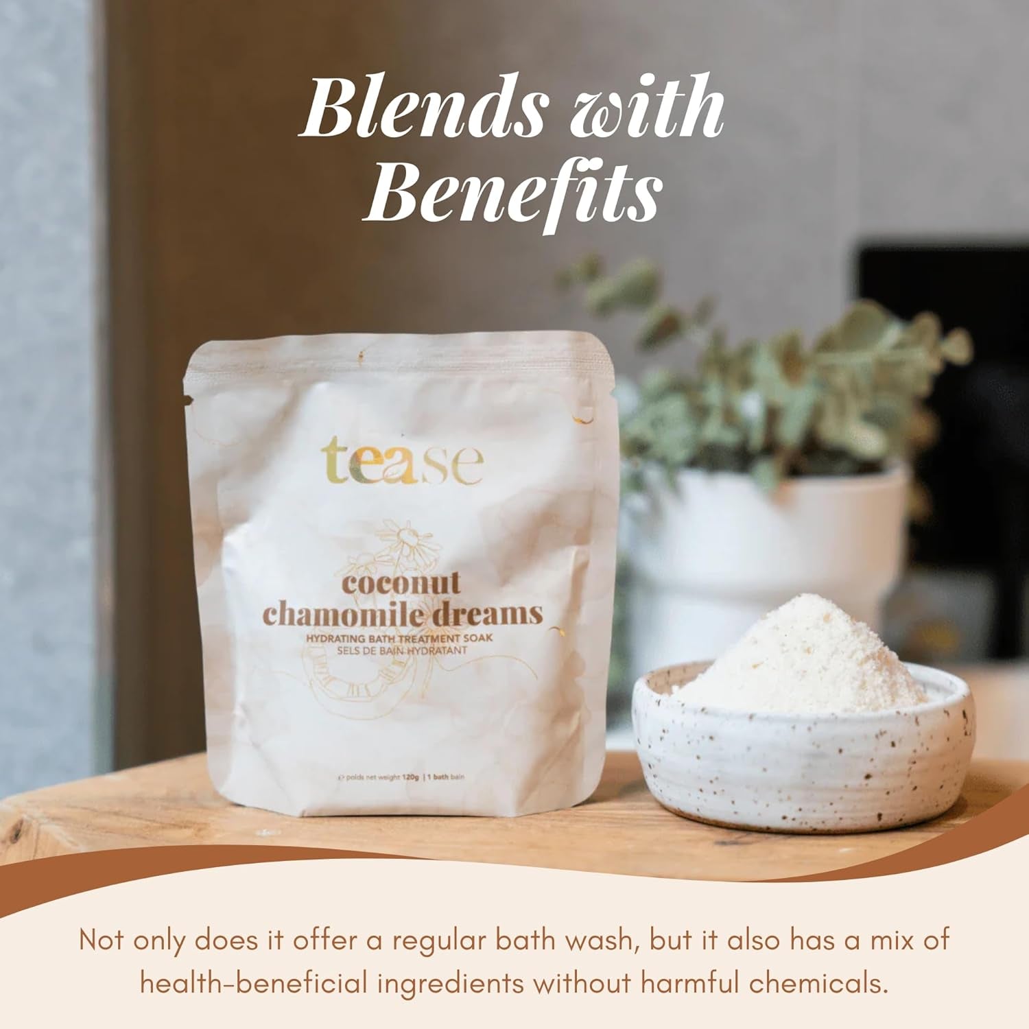 Tea Chamomile Bath Salt - Coconut Chamomile Dreams Bath Soak, Hydrating and Moisturizing Bath Soak, Organic Bubble Bath for Women with Coconut Oil