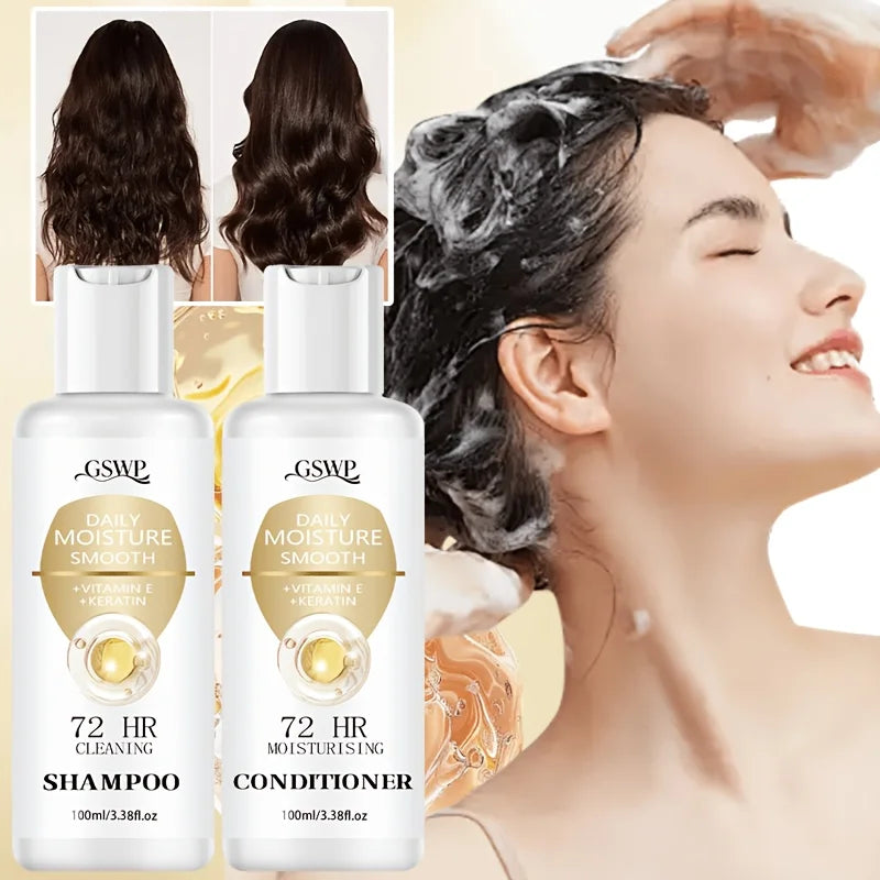 72-Hour Moisturising Shampoo and Conditioner Set, Enriched with Keratin for Deep Hydration, Ideal as a Gift. 100Ml + 100Ml