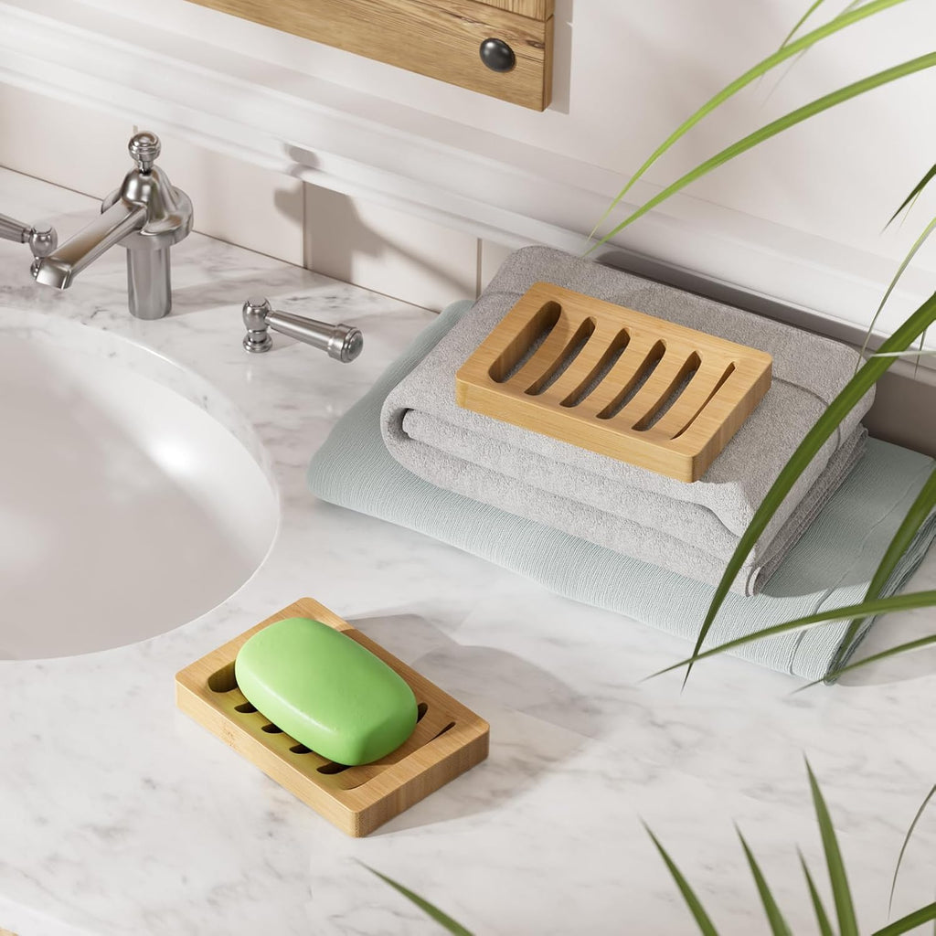 Soap Holder, Bamboo Soap Dish, Wooden Soap Holder Soap Dish, 2 Pack Bamboo Soap Holder, Soap Dishes for Bar Soap, Wooden Soap Tray, Kitchen Soap Tray Self Draining (Wooden Color)