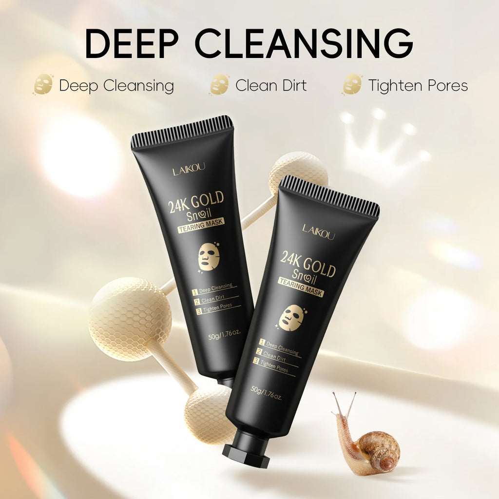 24K Gold Snail Peel off Mask Powerful Pore Cleaner Blackhead & Dirt Remover Detoxifying Facial Shining Skin Care 50G