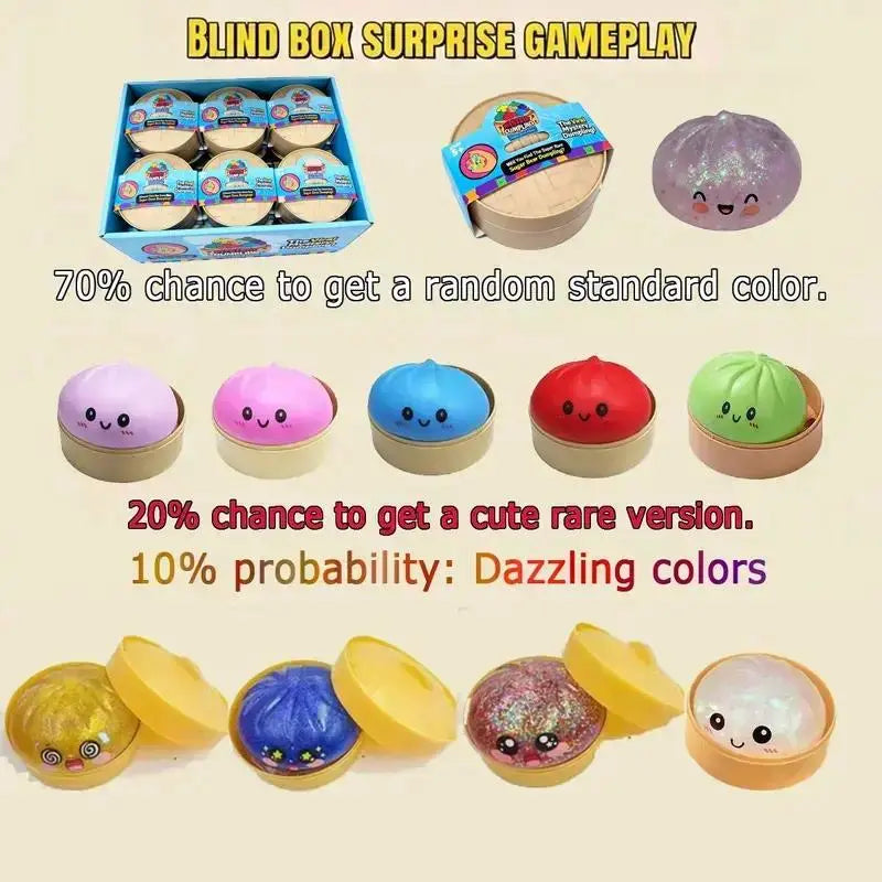 Glitter Series Expressive Big Dumpling Squishy - Blind Box, Mysecret Bun Fidget Toy, Soft TPR Material, Stress Relief, Unboxing Surprise, Rare Squishy Random Style per Pack. Perfect for Graduation, Great for Students to Exchange Gifts.