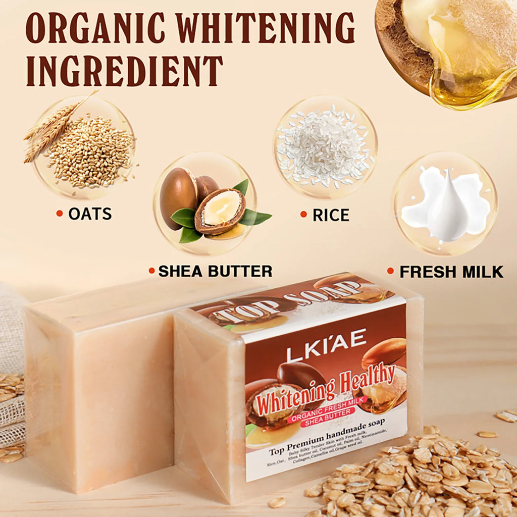 Organic Fresh Milk Whitening Soap Bar, Lighten, Improve Skin Elasticity, Handmade Soap for Face, Body and Hands, 150G/5.3 Oz