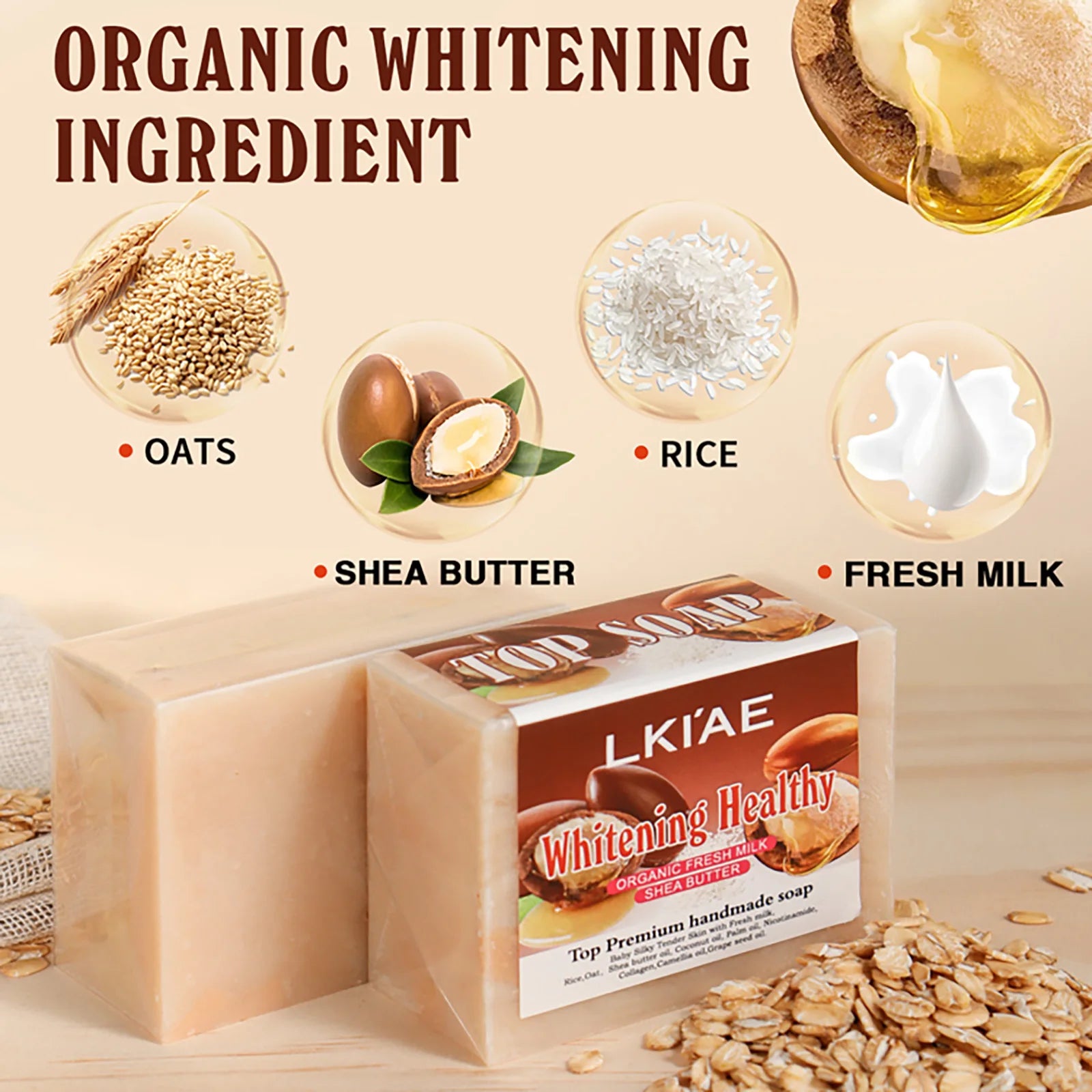 Organic Fresh Milk Whitening Soap Bar, Lighten, Improve Skin Elasticity, Handmade Soap for Face, Body and Hands, 150G/5.3 Oz