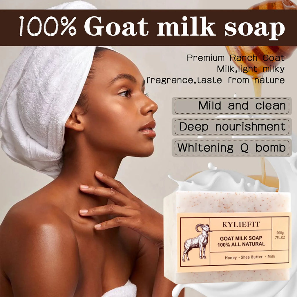 Organic Goat Milk Soap Bar, Natural, Whitening, Cleaning, Whiten, Nourishing, with Honey, Shea Butter, Milk, for All Skin Types