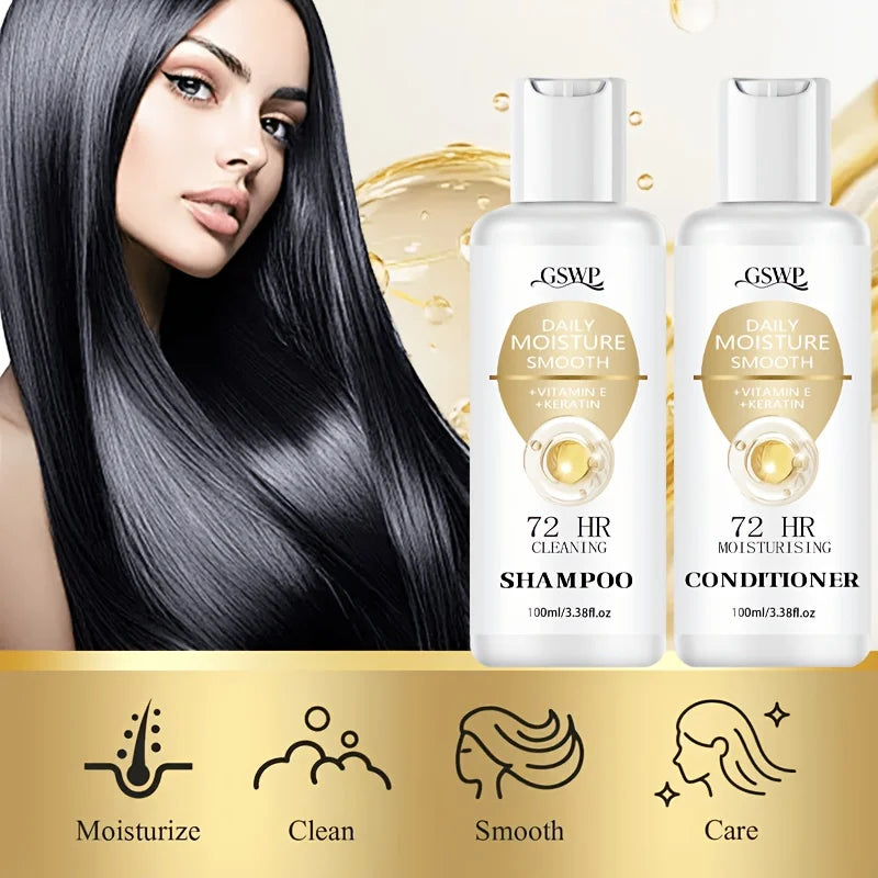 72-Hour Moisturising Shampoo and Conditioner Set, Enriched with Keratin for Deep Hydration, Ideal as a Gift. 100Ml + 100Ml