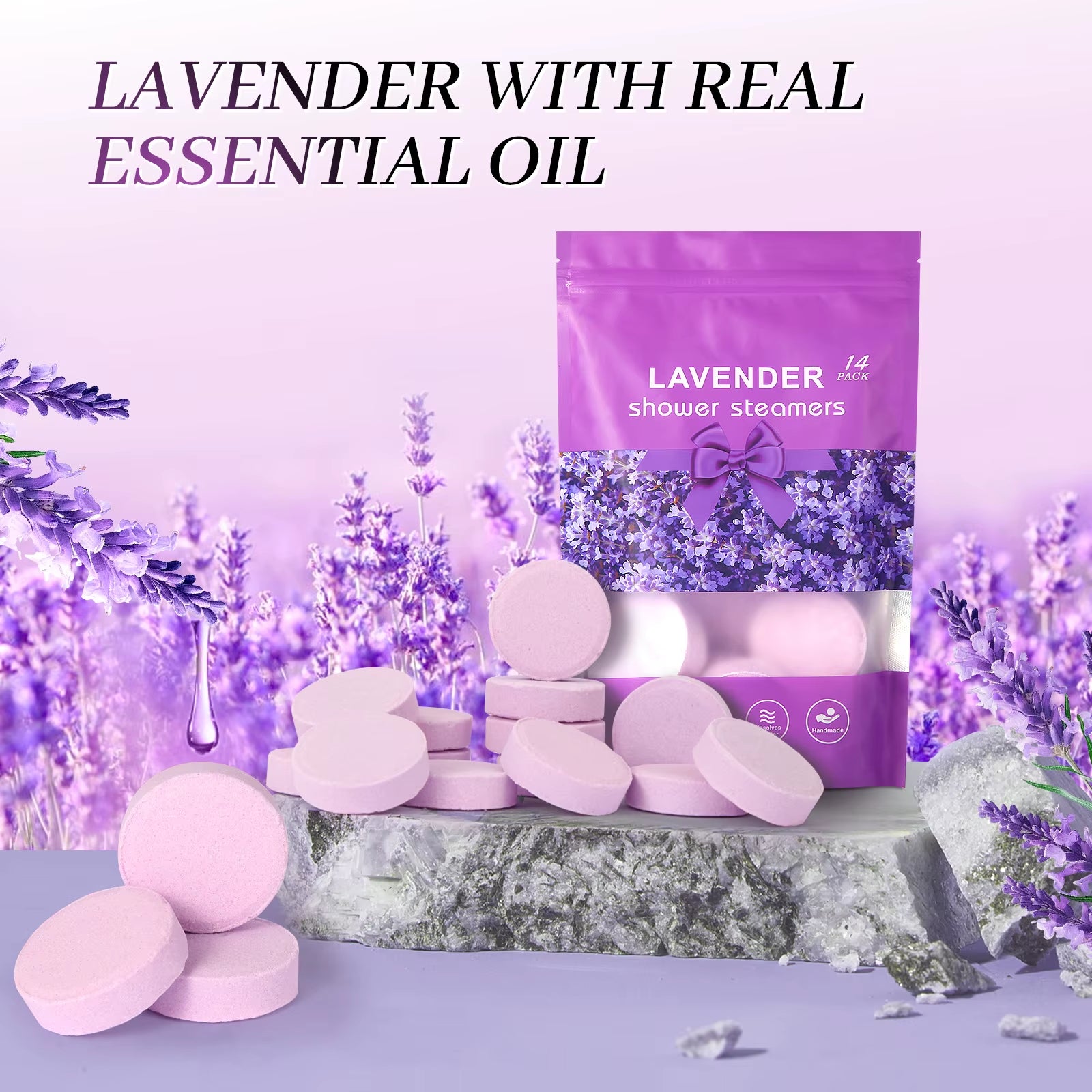 Lavender Shower Bomb Natural Essential Oil Shower Moisturizing Stress Relieving Bath Salt Tablets Suitable for Women and Men