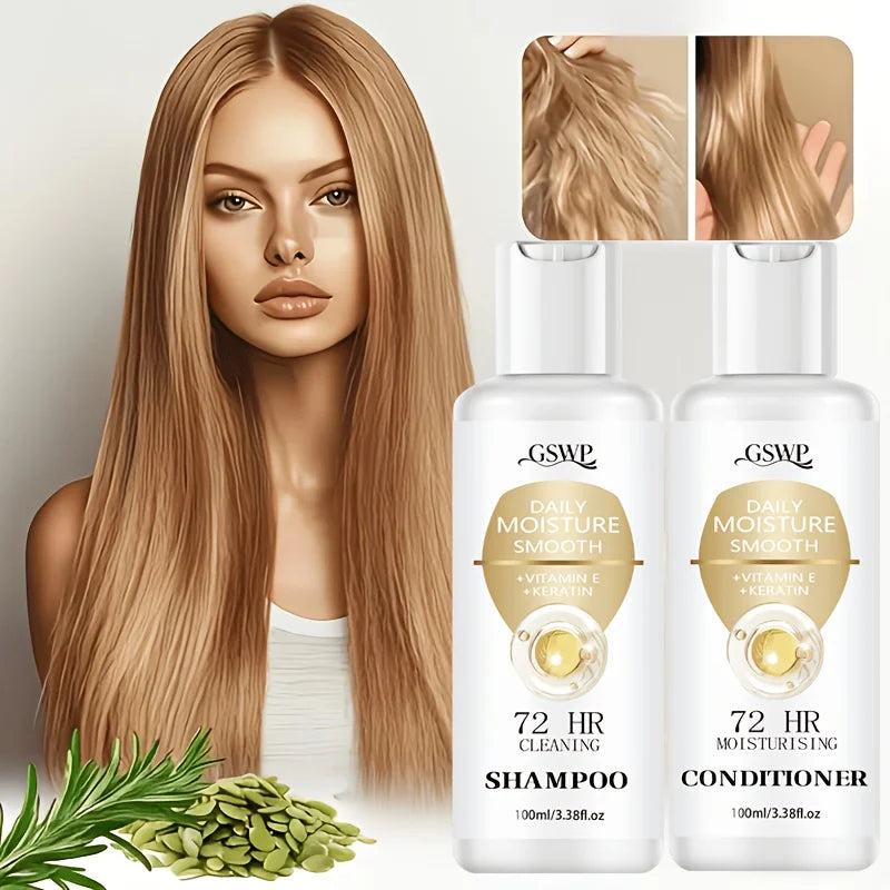 72-Hour Moisturising Shampoo and Conditioner Set, Enriched with Keratin for Deep Hydration, Ideal as a Gift. 100Ml + 100Ml