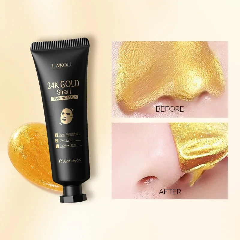24K Gold Snail Peel off Mask Powerful Pore Cleaner Blackhead & Dirt Remover Detoxifying Facial Shining Skin Care 50G