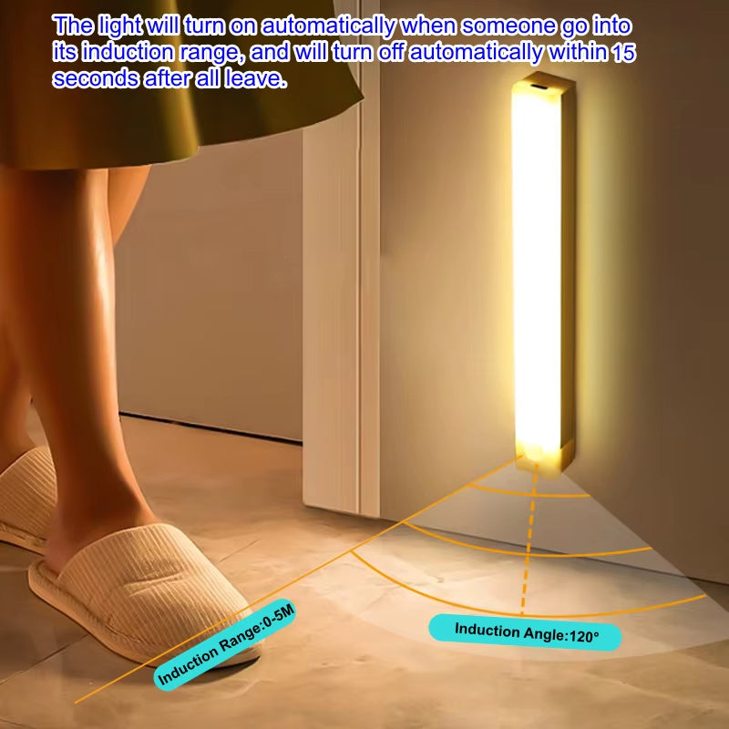 Wireless USB Rechargeable Motion Sensor LED Bar Light Induction Night Light Portable Cordless Magnetic Cabinet Lamp for Kitchen