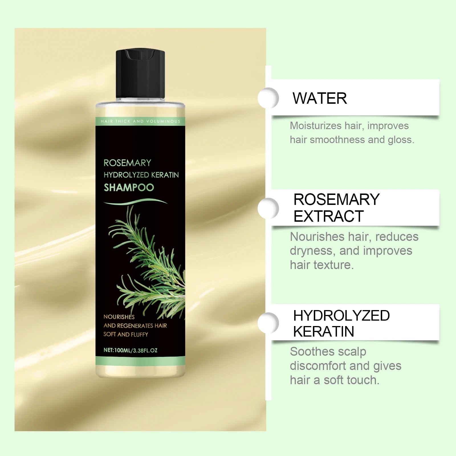 Rosemary Natural Shampoo Hair Thickness Loss Deep Nourishing Scalp Care Strengthen Repair Damaged Oil Control for Men Women