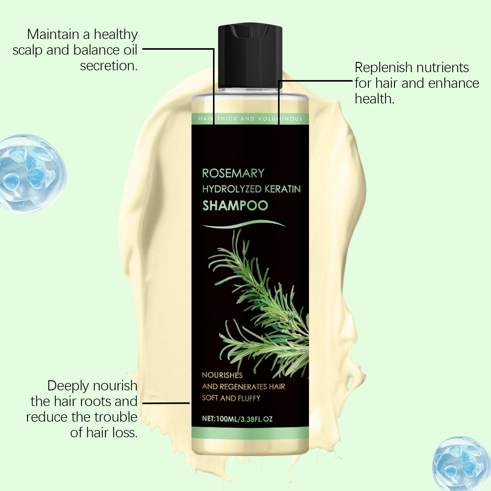 Rosemary Natural Shampoo Hair Thickness Loss Deep Nourishing Scalp Care Strengthen Repair Damaged Oil Control for Men Women