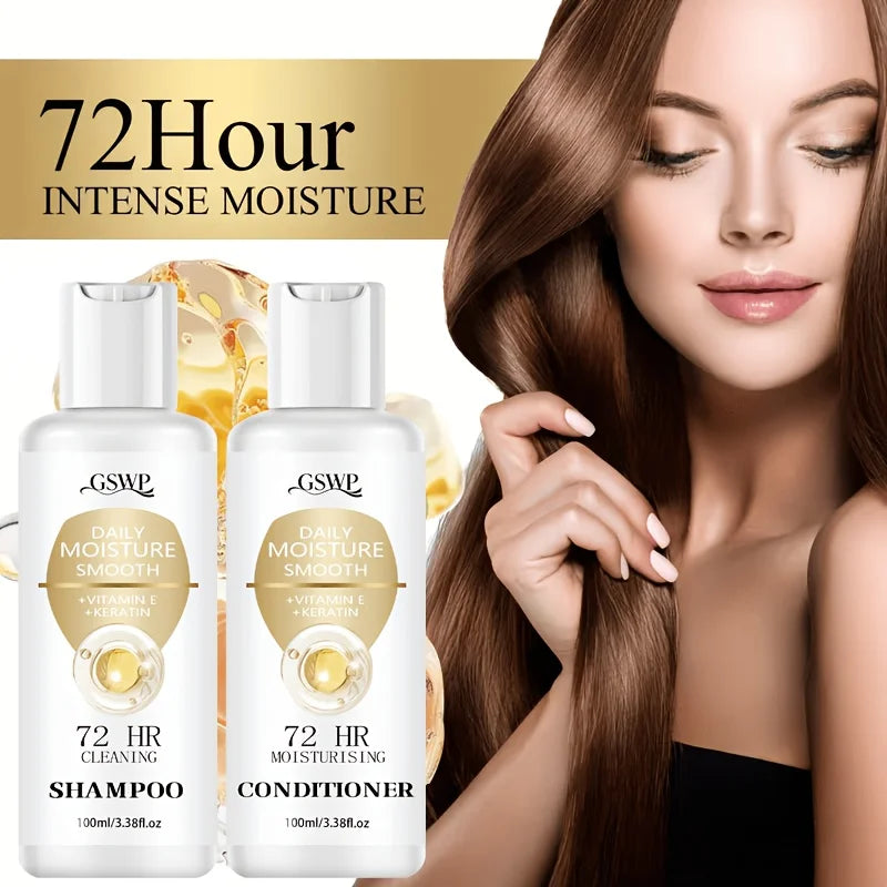 72-Hour Moisturising Shampoo and Conditioner Set, Enriched with Keratin for Deep Hydration, Ideal as a Gift. 100Ml + 100Ml