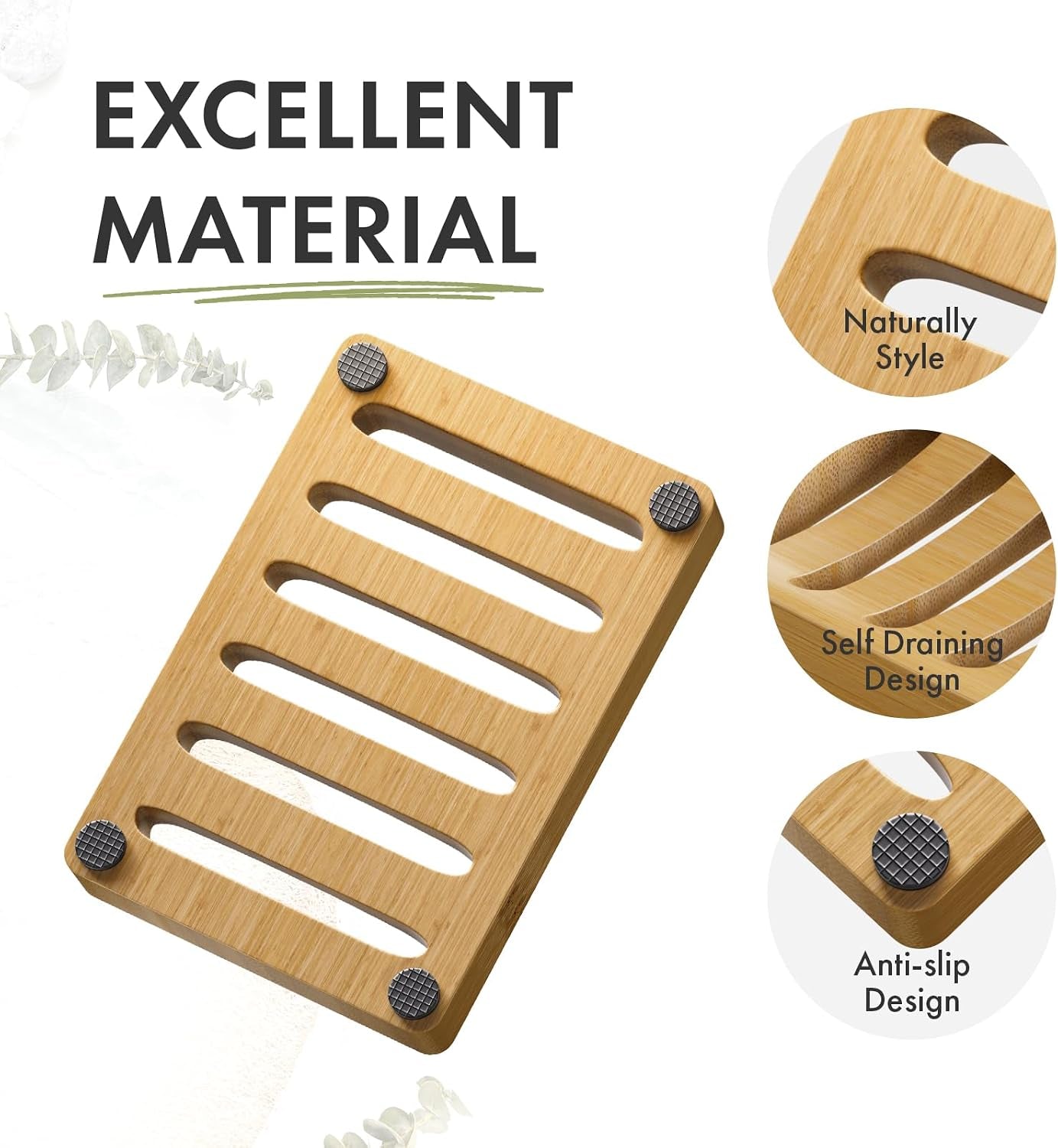 Soap Holder, Bamboo Soap Dish, Wooden Soap Holder Soap Dish, 2 Pack Bamboo Soap Holder, Soap Dishes for Bar Soap, Wooden Soap Tray, Kitchen Soap Tray Self Draining (Wooden Color)
