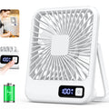 Desk Fan, Portable USB Rechargeable Fan, 180° Tilt Folding Personal Fan with Power Display, 5 Speeds Ultra Quiet Table Fan